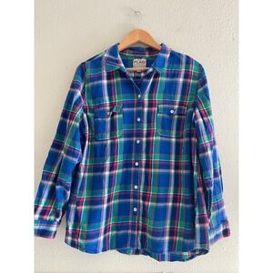 Old Navy Retro Plaid Multicolor Button Up Shirt XL (smaller) Cowgirl Country